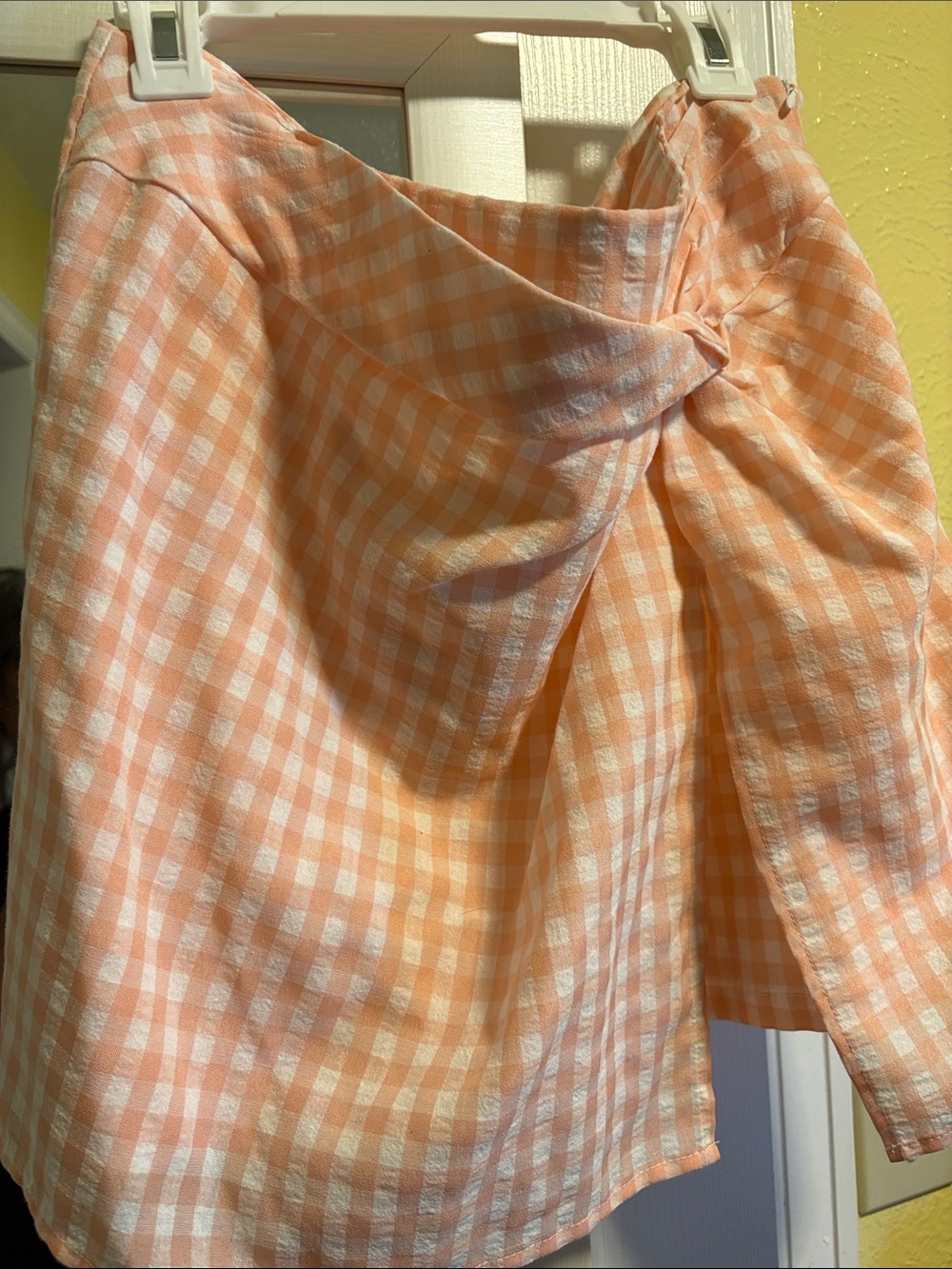 Pink Lily Peach Gingham Tie-Front A-Line Skirt
